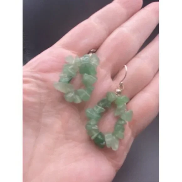 Lot of 3 Pairs Earrings Aventurine Green Stone Dangle/Drop Silver Tone Heart - Picture 3 of 10